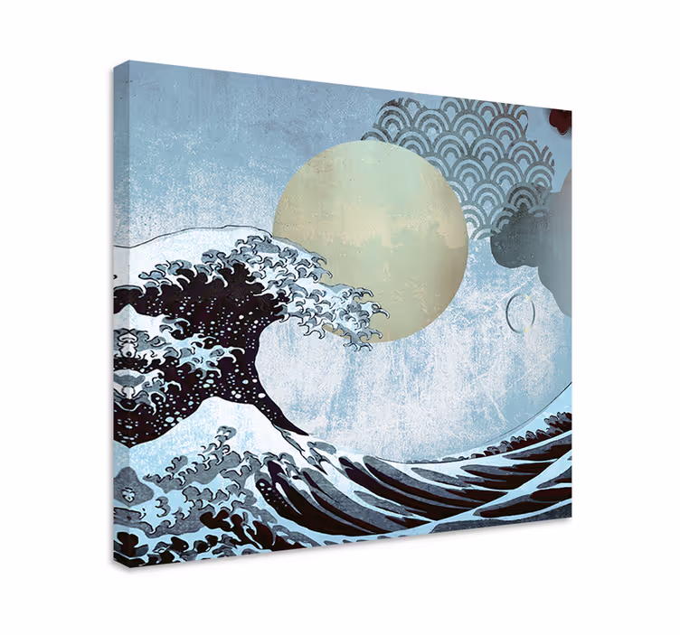 Dipinto di paesaggio onde e luna - TenStickers