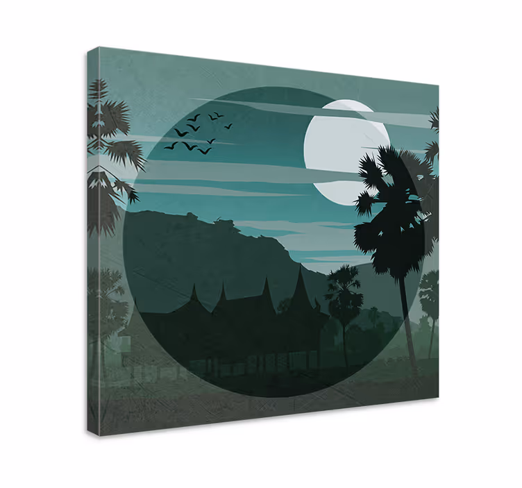 Dipinto di paesaggio vista serena al chiaro di luna - TenStickers