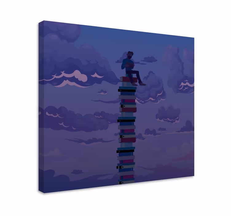 Dipinto vintage libri impilati verso il cielo - TenStickers