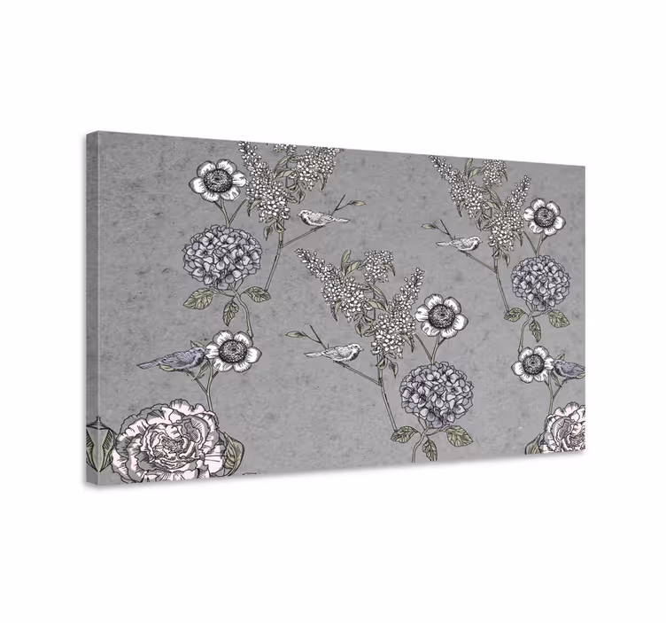 Quadro design vintage Ramoscelli vintage grigi con uccelli - TenStickers