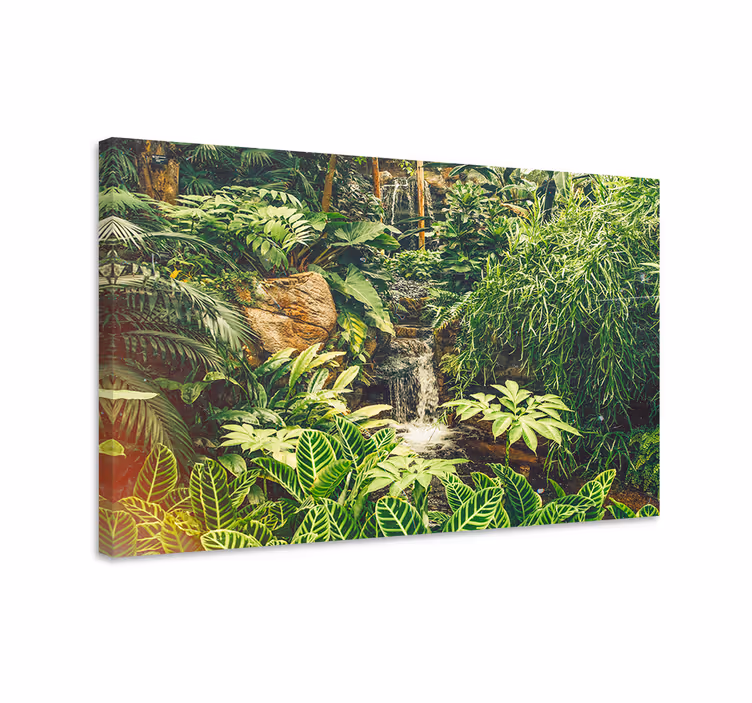Dipinto con fiori e piante oasi tropicale lussureggiante - TenStickers