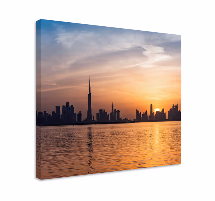 Dipinto città e paesi tramonto sullo skyline di dubai - TenStickers