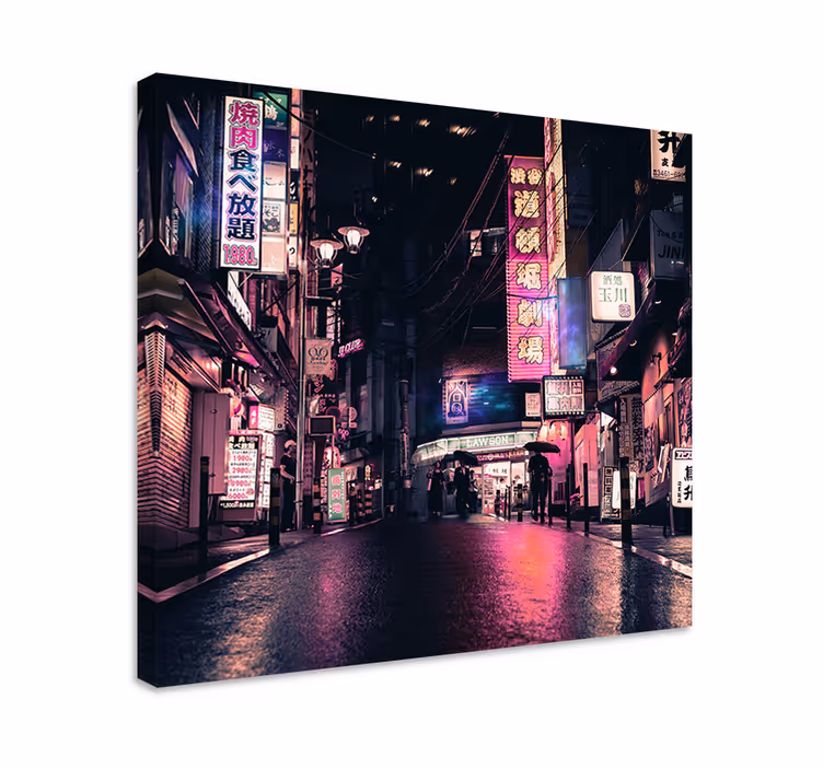 Dipinto città e paesi strade cittadine al neon - TenStickers