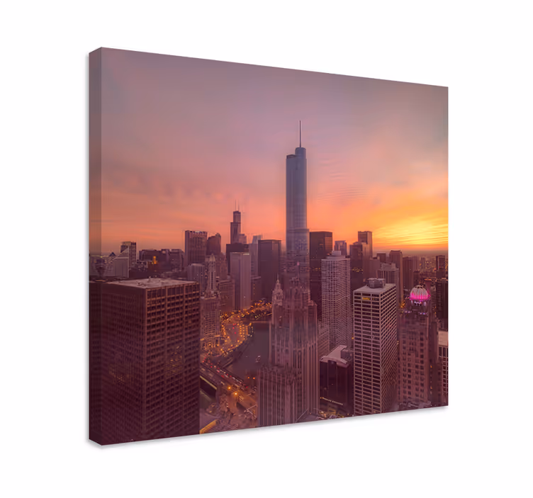 Dipinto città e paesi tramonto sullo skyline di chicago - TenStickers