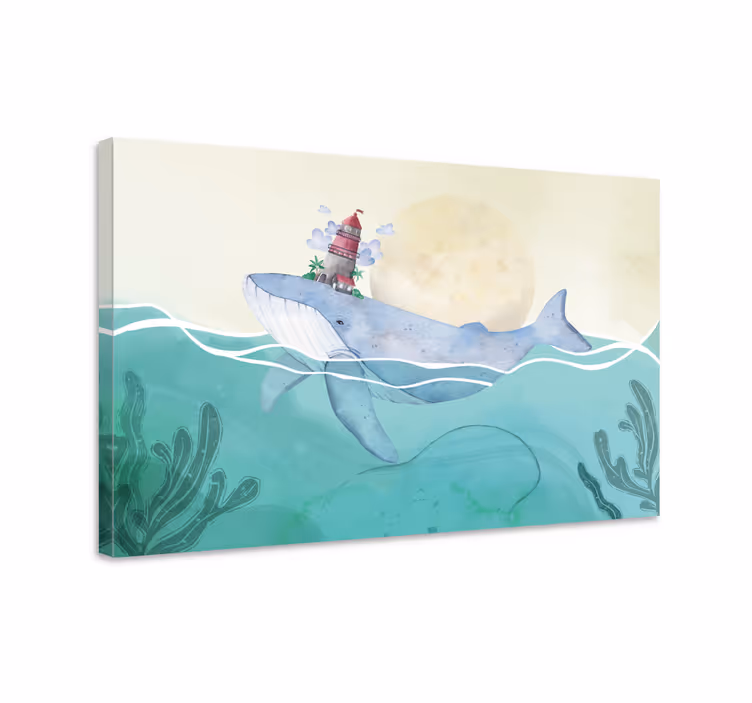 Dipinto con marinaio balena e faro - TenStickers
