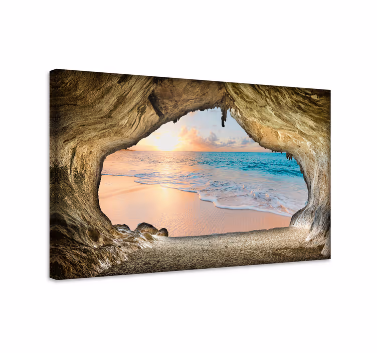 Dipinto di paesaggio vista della spiaggia delle grotte - TenStickers