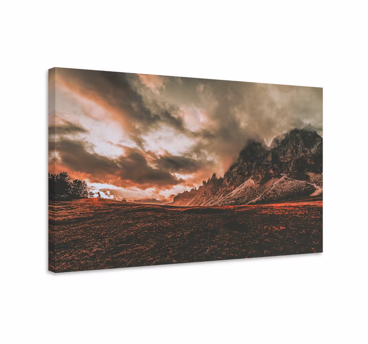 Dipinto di paesaggio tramonto drammatico in montagna - TenStickers