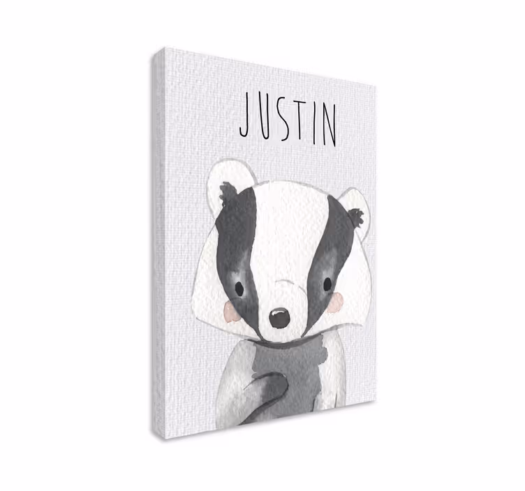 Quadro per cameretta bambini tasso cucciolo con nome - TenStickers