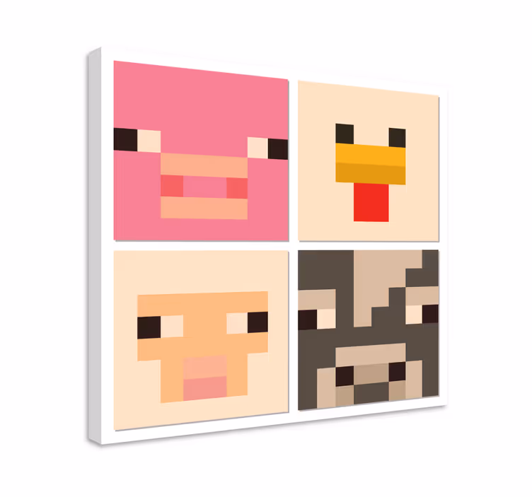 Quadro videogioco faccce di animali in pixel art - TenStickers