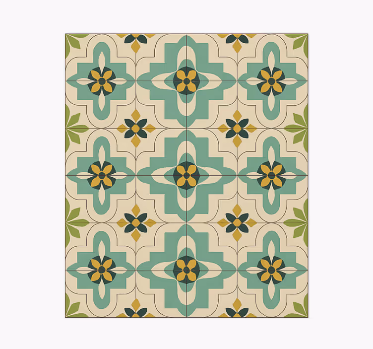 Tappeto pvc cucina piastrelle floreali retrò - TenStickers
