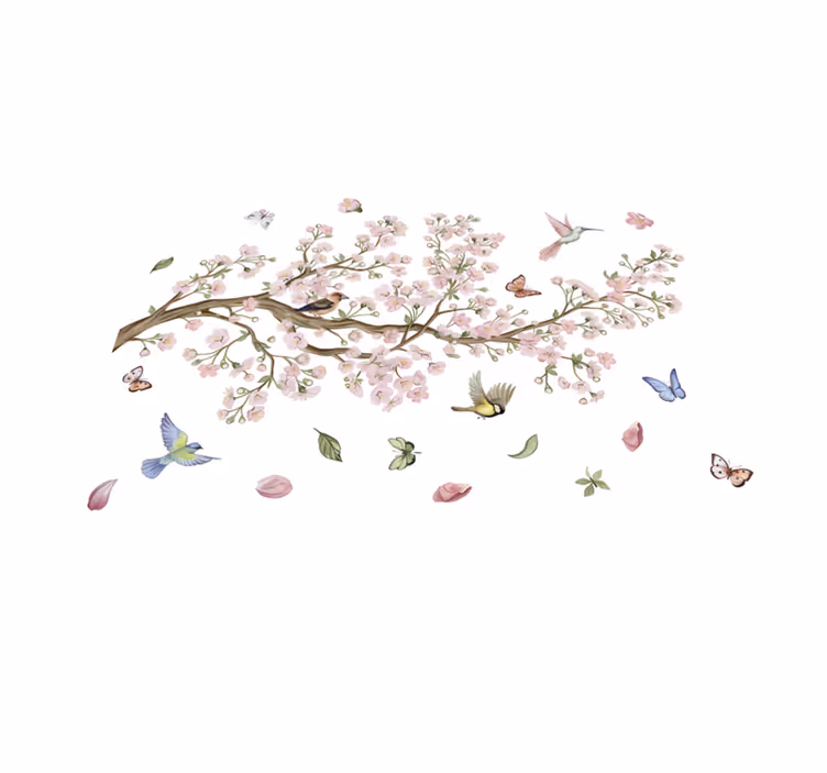 Tappeto vinile fiori fiori di ciliegio con uccelli - TenStickers