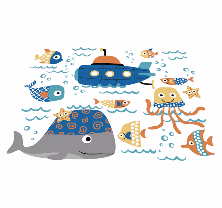 Tappeto vinile animali motivi marini blu - TenStickers