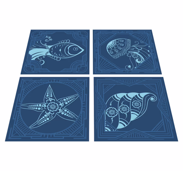 Tappeto vinile animali piastrelle ornamentali blu - TenStickers