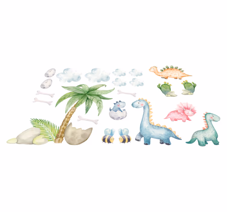 Tappeto vinile animali dinosauri acquerello carini - TenStickers