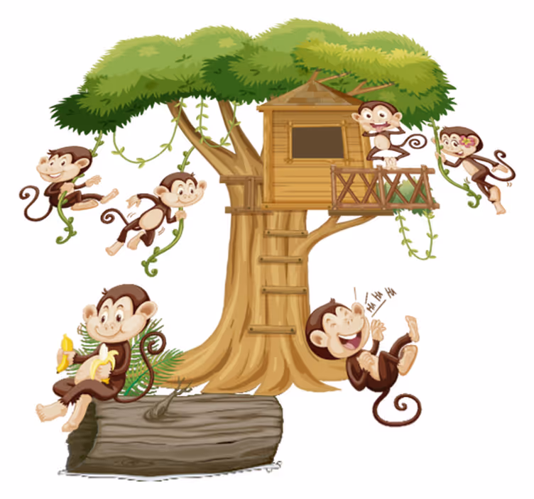 Tappeto vinile animali scimmie sulla casa sull'albero - TenStickers