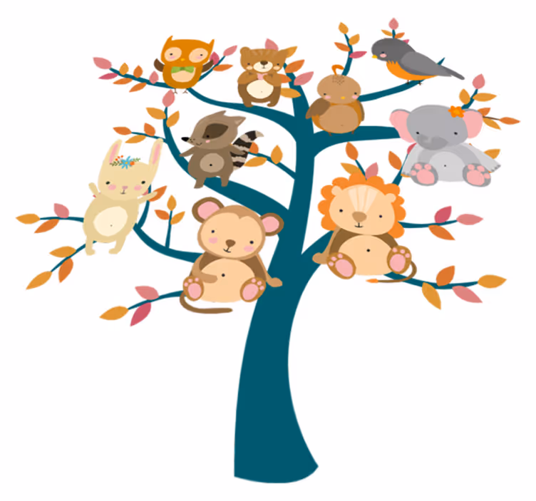 Tappeto vinile animali albero con cuccioli - TenStickers