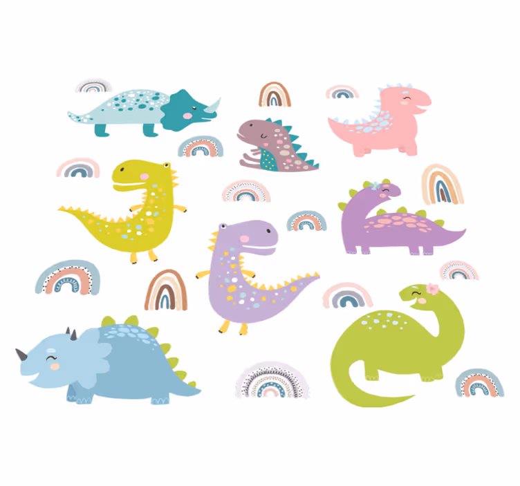 Tappeto vinile animali dinosauri nordici arcobaleno - TenStickers