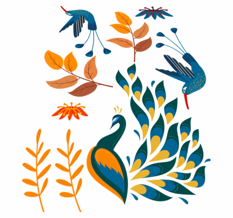 Tappeto vinile animali uccelli e piante in stile tengango - TenStickers