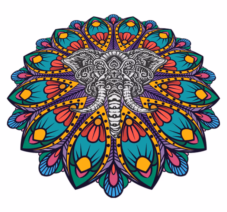 Tappeto vinile animali mandala elefante colorato - TenStickers