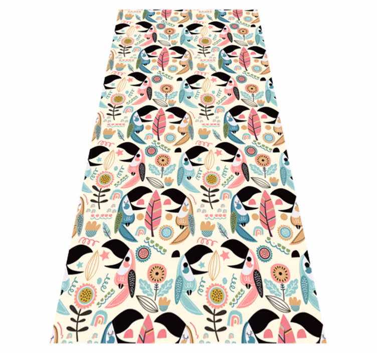 Tappeto vinile animali foglie pastello nordiche blu - TenStickers