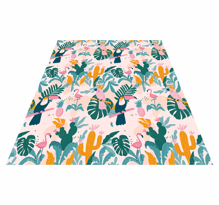Tappeto vinile animali uccelli tropicali e foglie - TenStickers