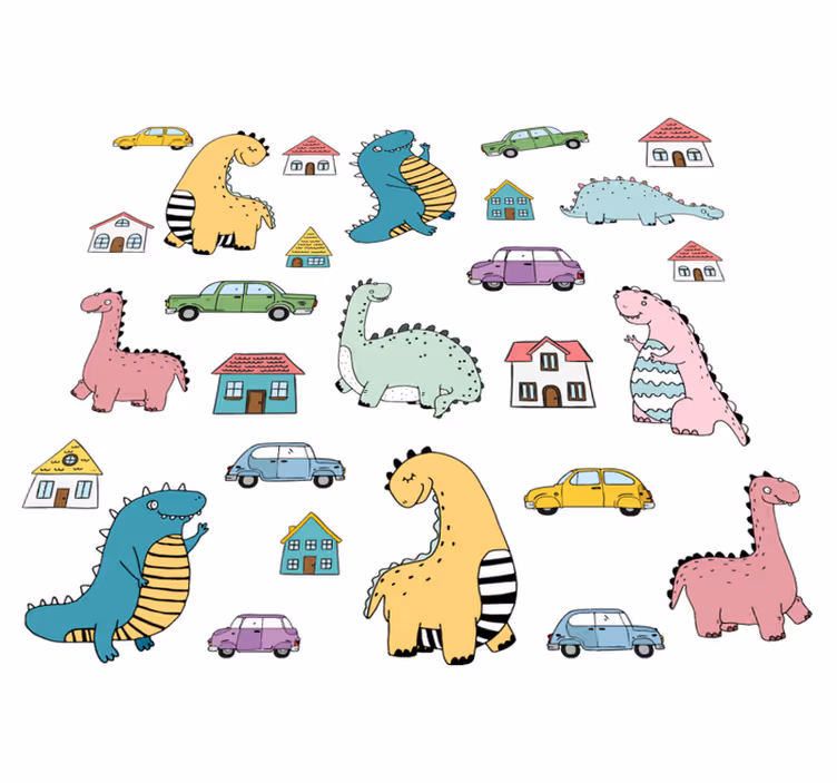 Tappeto vinile animali dinosauri nordici in città - TenStickers