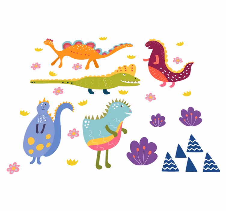 Tappeto vinile animali set dipinto a mano dinosauri nordici - TenStickers