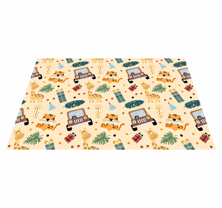 Tappeto vinile animali safari con auto - TenStickers