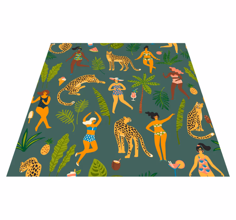 Tappeto vinile animali donne e sfondo leopardato - TenStickers