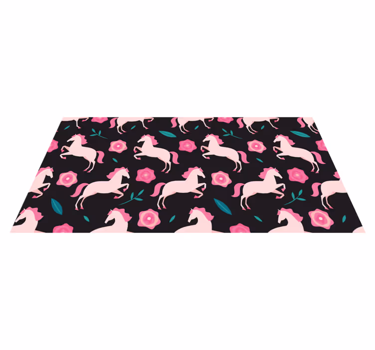 Tappeto vinile animali fiori e piante con cavalli - TenStickers