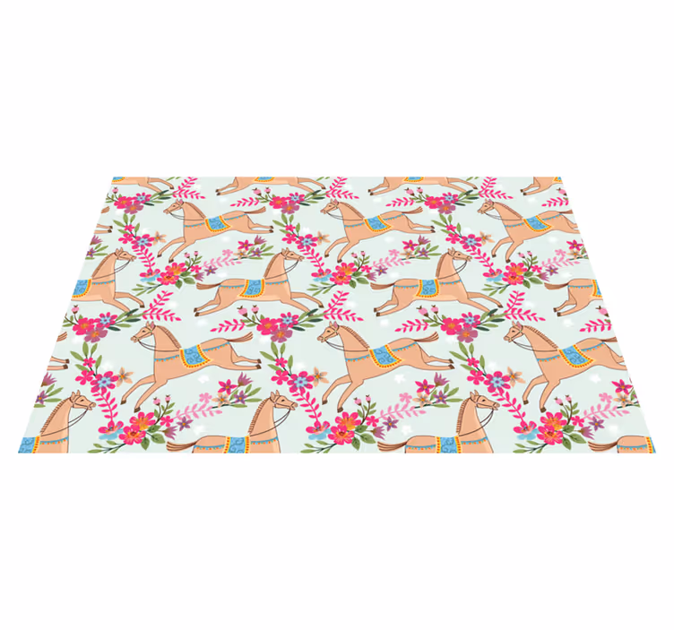 Tappeto vinile animali motivo cavallo fiori rosa - TenStickers