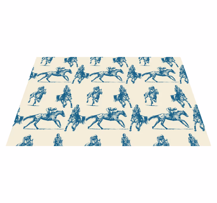 Tappeto vinile animali motivo cavalli blu e beige - TenStickers