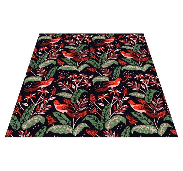 Tappeto vinile animali motivo foglie rosse e rosa - TenStickers