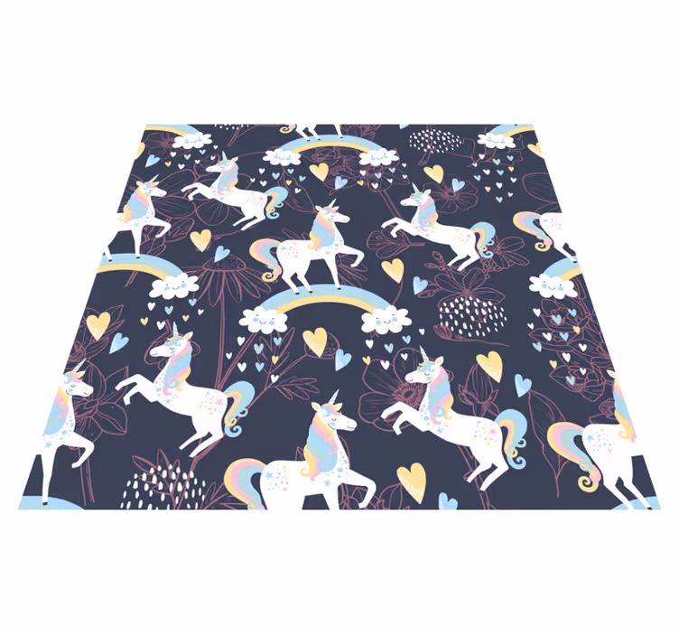Tappeto vinile animali unicorni rosa con fiori - TenStickers