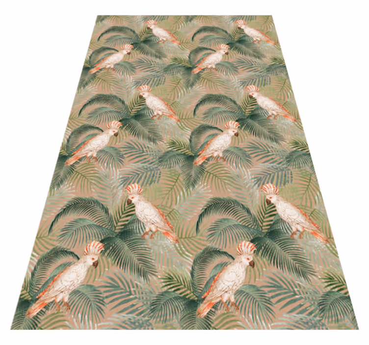 Tappeto vinile animali pappagalli bianchi su palme beige - TenStickers