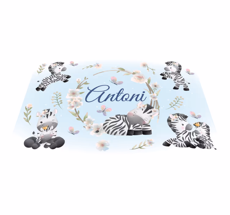 Tappeto vinile animali zebre baby con nome - TenStickers