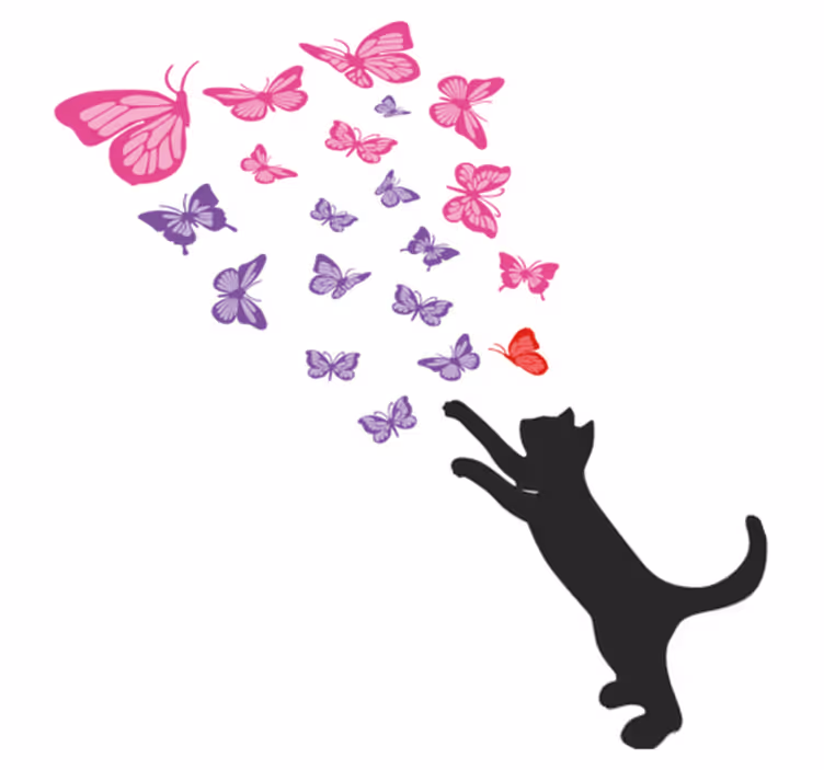 Tappeto vinile animali gatti giocosi e farfalle - TenStickers