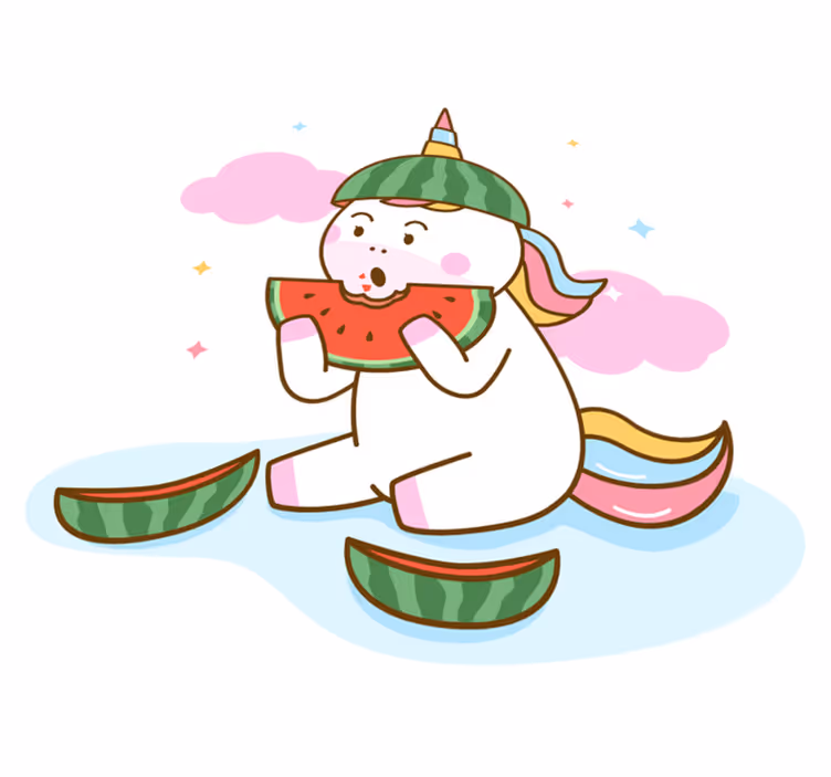 Tappeto vinile animali unicorno che mangia anguria - TenStickers