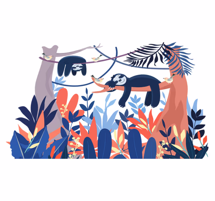 Tappeto vinile animali scena di bradipi giocosi - TenStickers