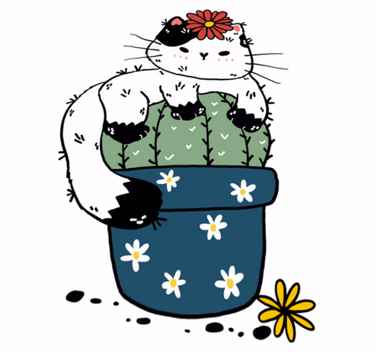 Tappeto vinile animali gatto giocoso cactus - TenStickers