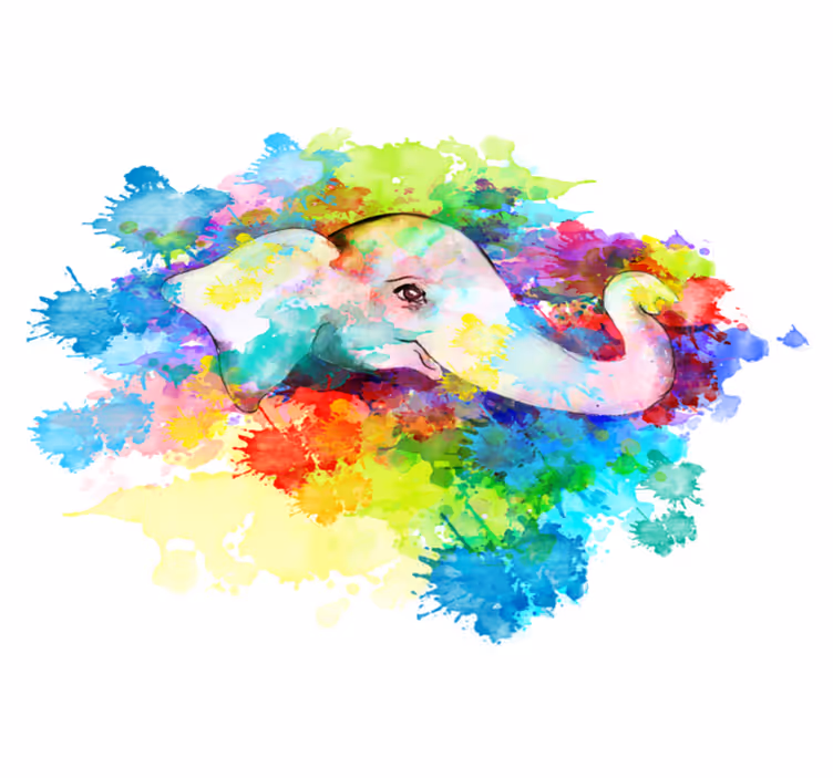 Tappeto vinile animali elefante colorato splash - TenStickers
