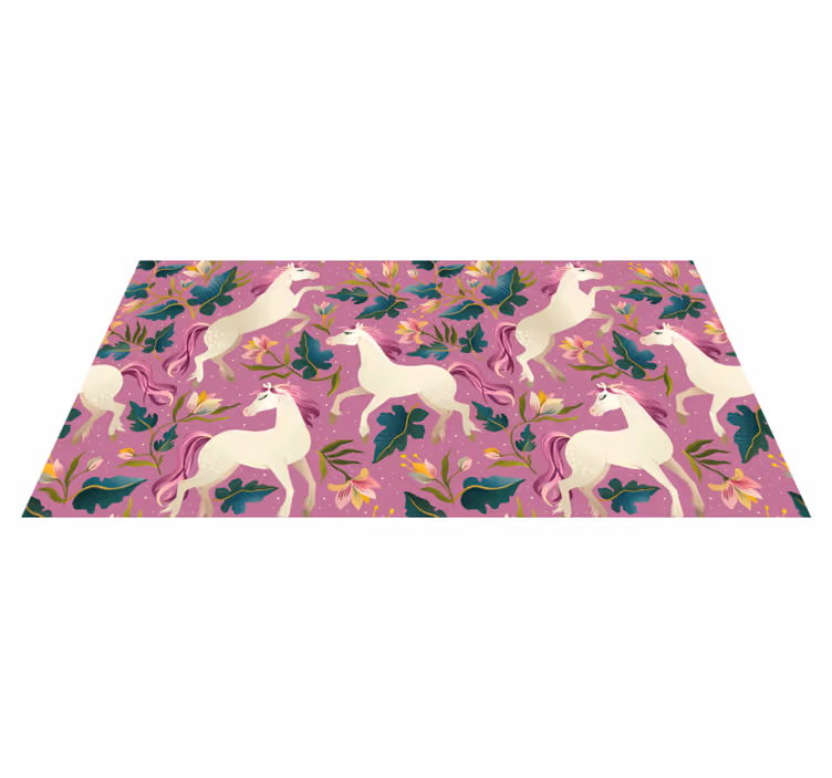 Tappeto vinile animali design floreale rosa cavallo - TenStickers
