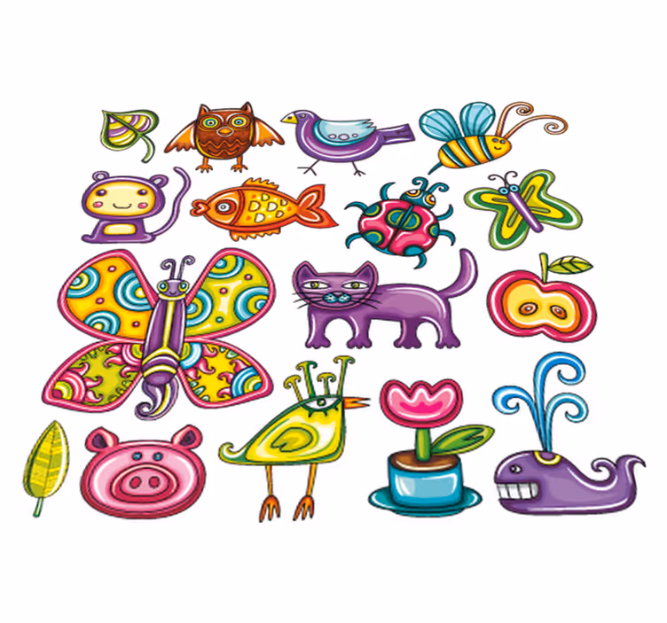 Tappeto vinile animali stile colorato - TenStickers