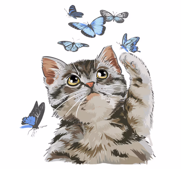 Tappeto vinile animali gattina con farfalle blu - TenStickers