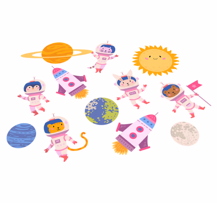 Tappeto vinile animali astronauti con razzo - TenStickers