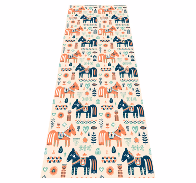 Tappeto vinile animali foglie nordiche e cavalli - TenStickers
