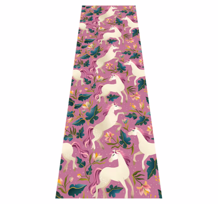 Tappeto vinile animali design cavallo rosa floreale - TenStickers