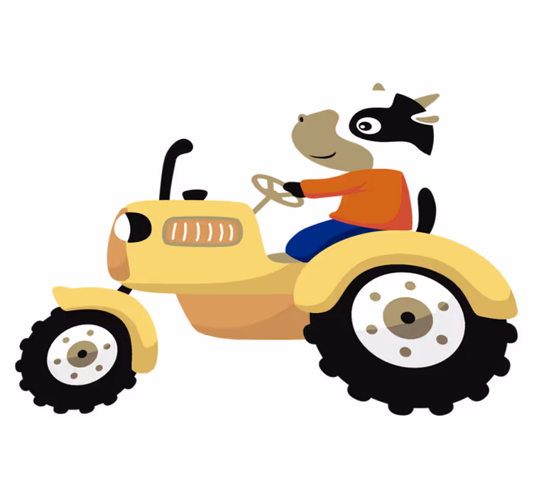 Tappeto vinile animali mucca sul trattore - TenStickers