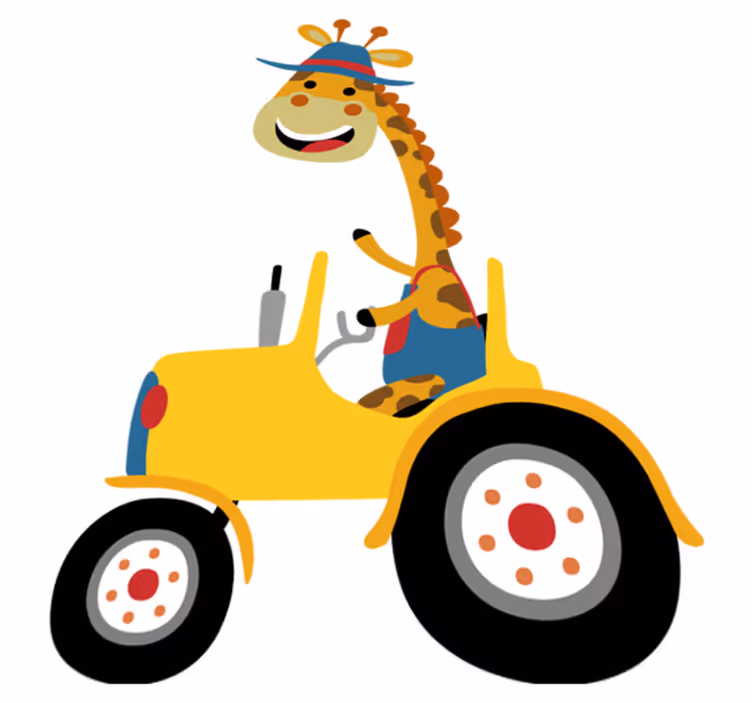 Tappeto vinile animali giraffa felice trattore - TenStickers