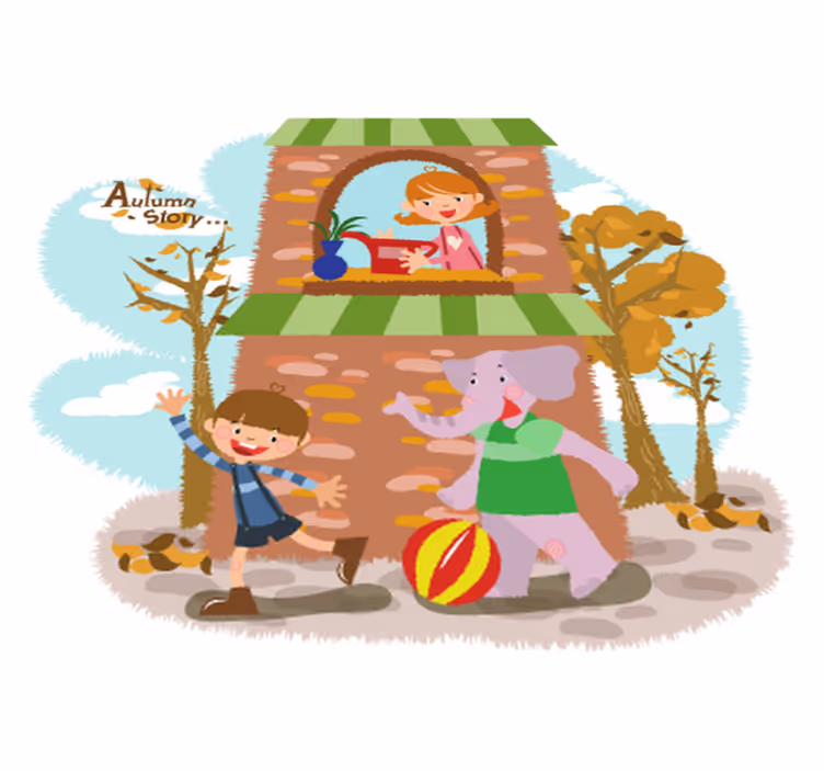 Tappeto vinile animali elefante e bambini che giocano - TenStickers